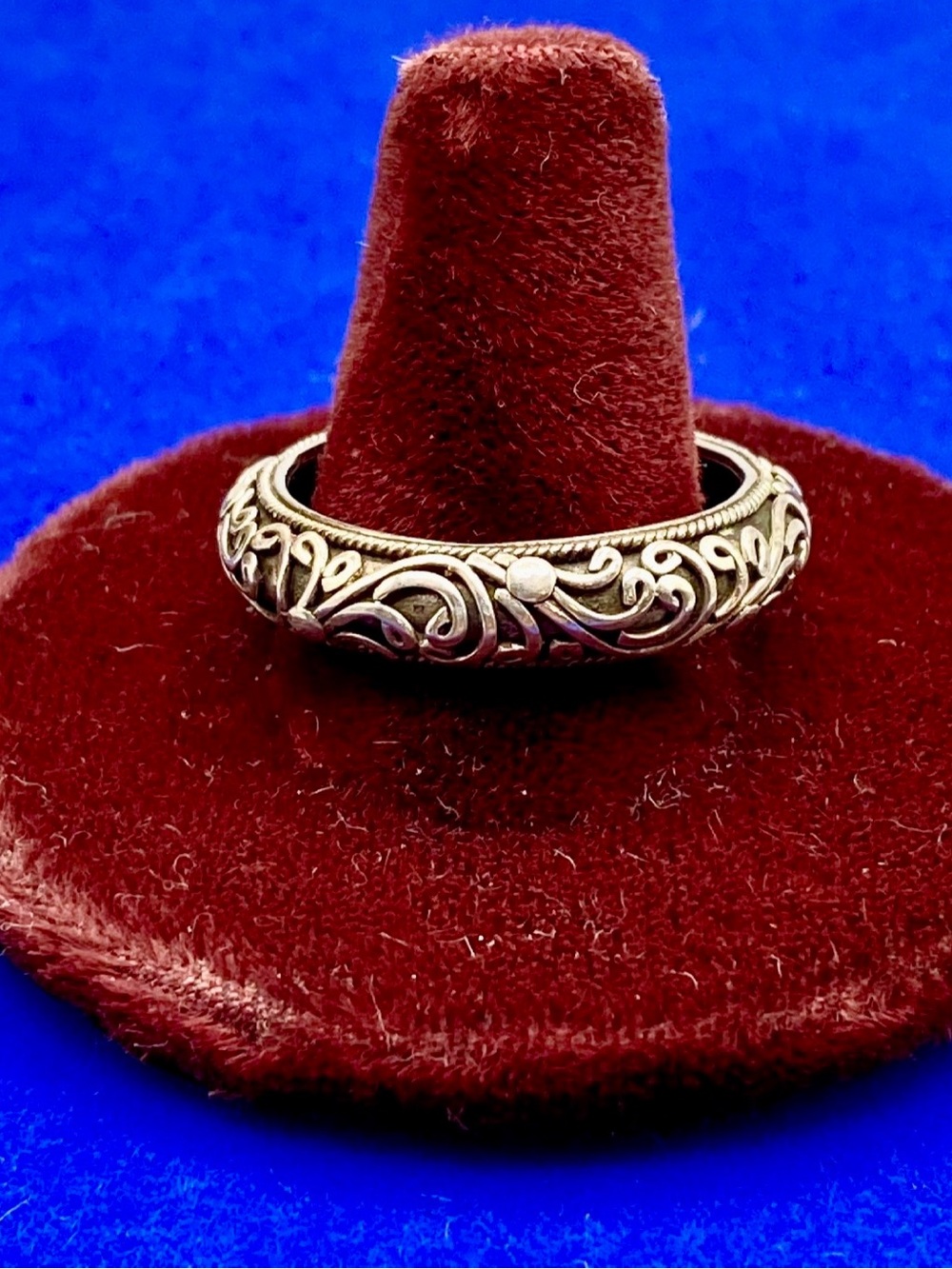 Vintage Sterling Silver Signed BA Indonesia Filigree Scroll Pattern Ring Band
